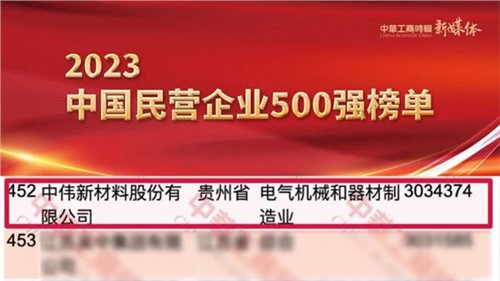 貴州兩家上榜企業之一！中偉股份首次躋身民營企業500強